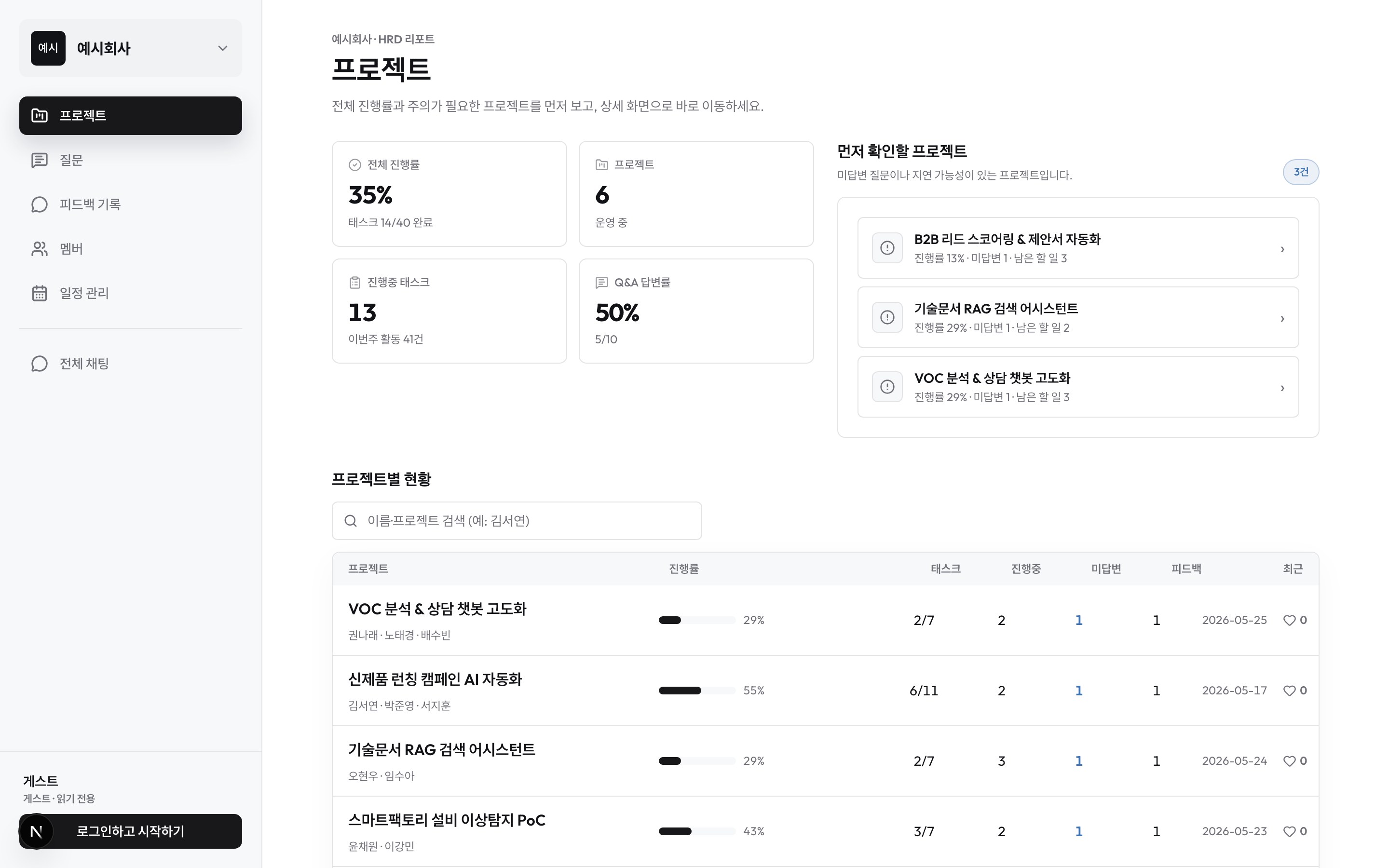 진행 현황 한눈에